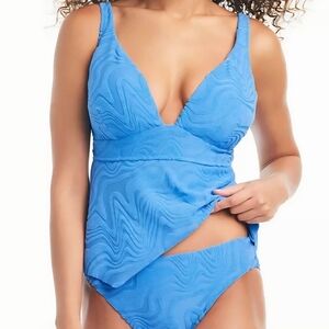 BAR III COBALT Textured Tankini with Plunging V-neckline